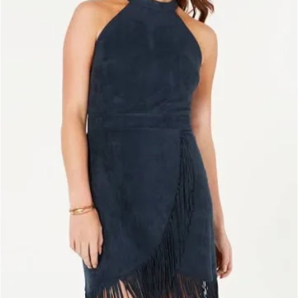 Chic Navy Halter Fringe Dress